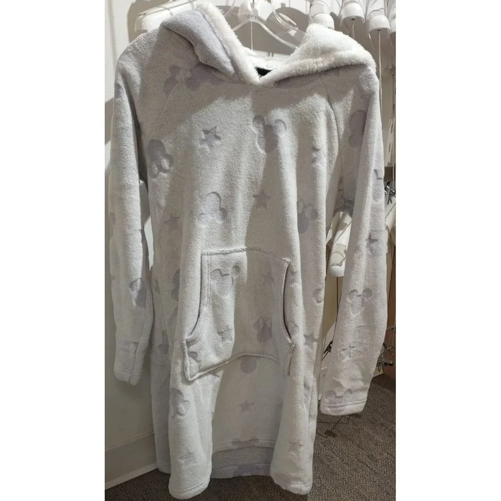 DISNEY Women Mickey Minnie Mouse Cozy Fleece Lounge Dress Hoodie Kangaroo Pocket - Picture 5 of 9